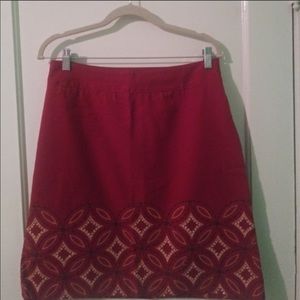 Talbot's Red Embroidered Trim Skirt